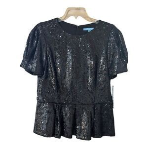 Antonio Melani Womens Size 8 Black Sequins Glitz Glamour Peplum Cocktail Top New